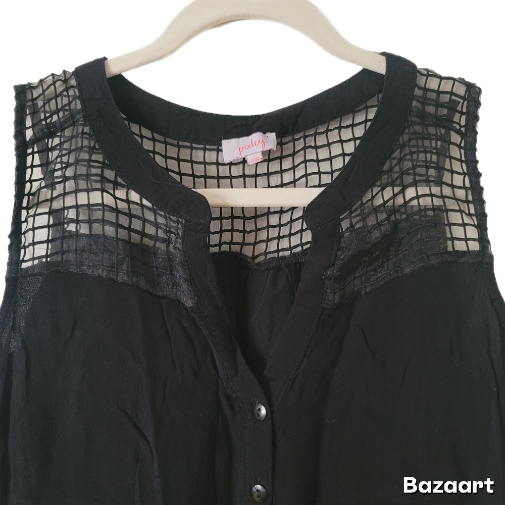 Pixley Top Womens S Small Black V-Neck Blouse - Picture 3 of 7